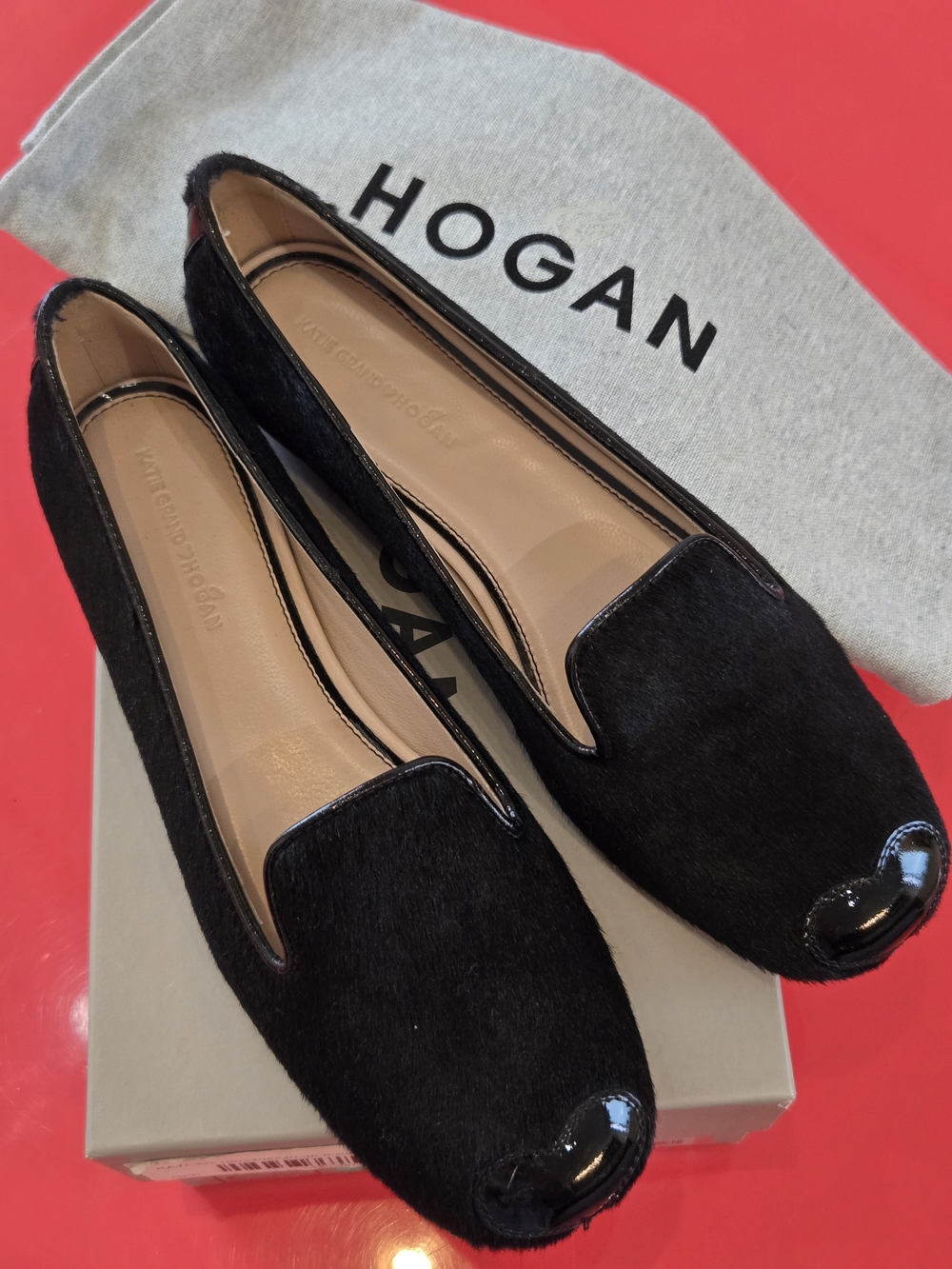 Hogan Black Calf-Hair Loafers with Patent Toe